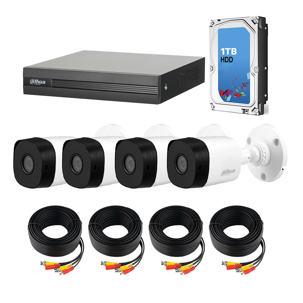 Foto 2 pulgar | Kit de 4 Cámaras de Seguridad DAHUA 1080p HD Bala color Blanco + Disco Duro 1TB