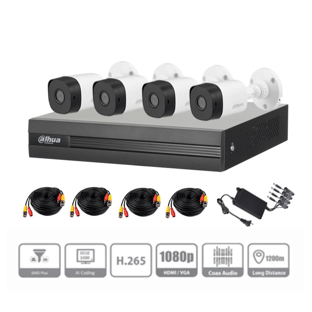 Foto 2 | Kit de 4 Cámaras de Seguridad DAHUA 1080p HD Bala color Blanco + Disco Duro 1TB