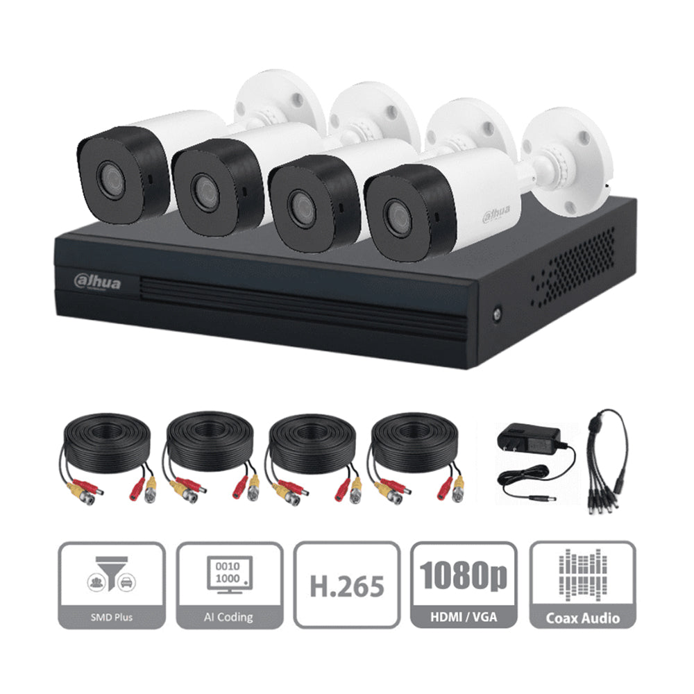 Foto 2 | Kit de 4 Cámaras de Seguridad DAHUA 720p HD Bala color Blanco + Disco Duro 1TB