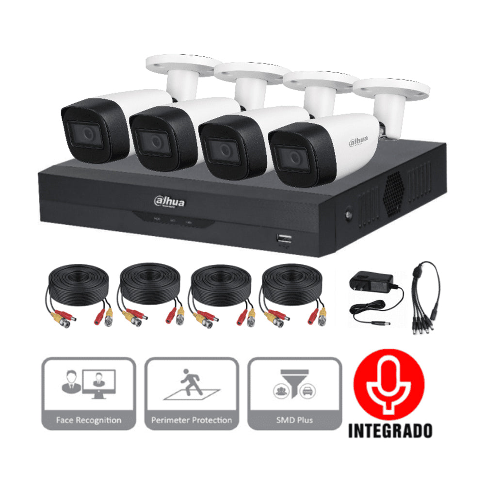 Foto 3 pulgar | Kit de 4 Cámaras de Seguridad DAHUA 5 Megapíxeles Micrófono Integrado Bala Metálicas color Blanco