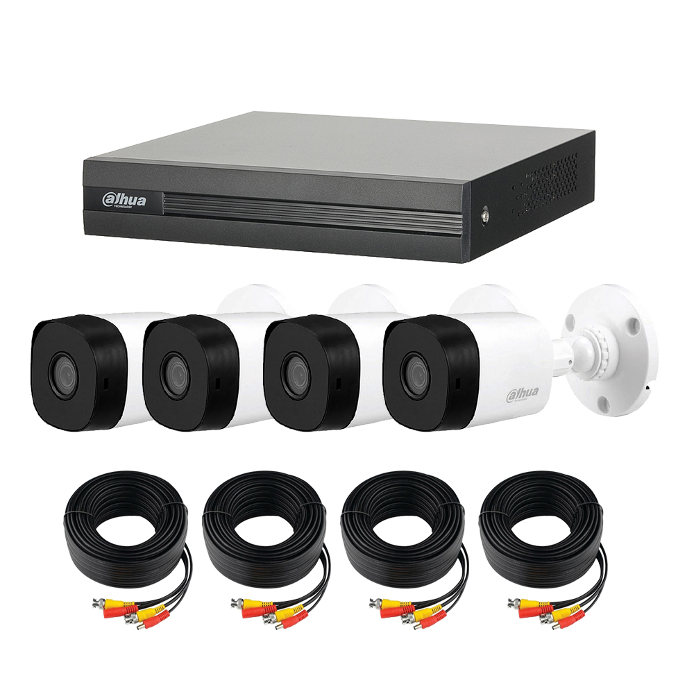 Kit de 4 Cámaras de Seguridad DAHUA 1080p HD Bala color Blanco