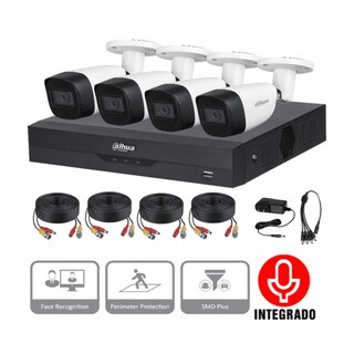 Foto 2 | Kit de 4 Cámaras de Seguridad DAHUA 5 Megapíxeles Micrófono Integrado Bala Metálicas color Blanco + Disco Duro 1TB