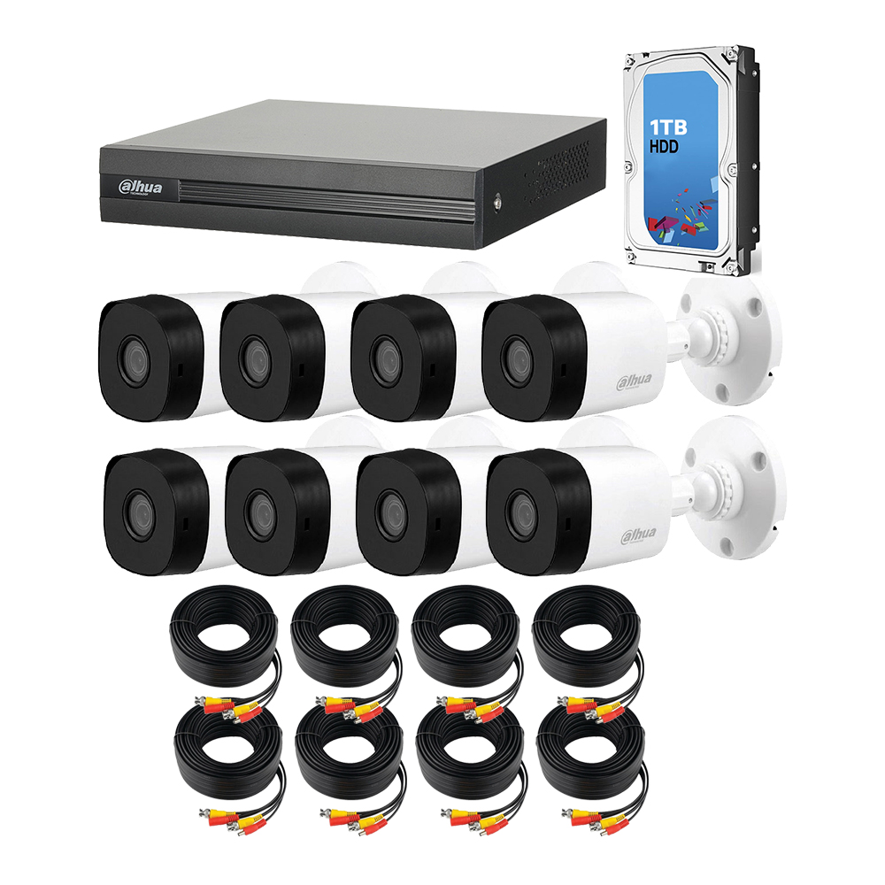 Foto 2 pulgar | Kit de 8 Cámaras de seguridad DAHUA 1080p HD DVR 8 canales Bala color Blanco + Disco Duro 1TB