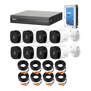 Foto 1 | Kit de 8 Cámaras de seguridad DAHUA 1080p HD DVR 8 canales Bala color Blanco + Disco Duro 1TB