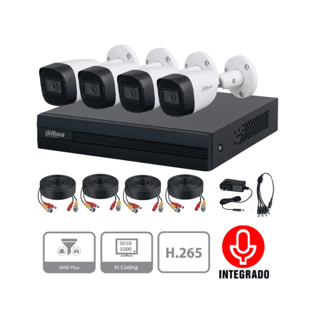 Foto 2 | Kit de 4 Cámaras de Seguridad DAHUA 1080p HD Con Micrófono integrado Bala color Blanco