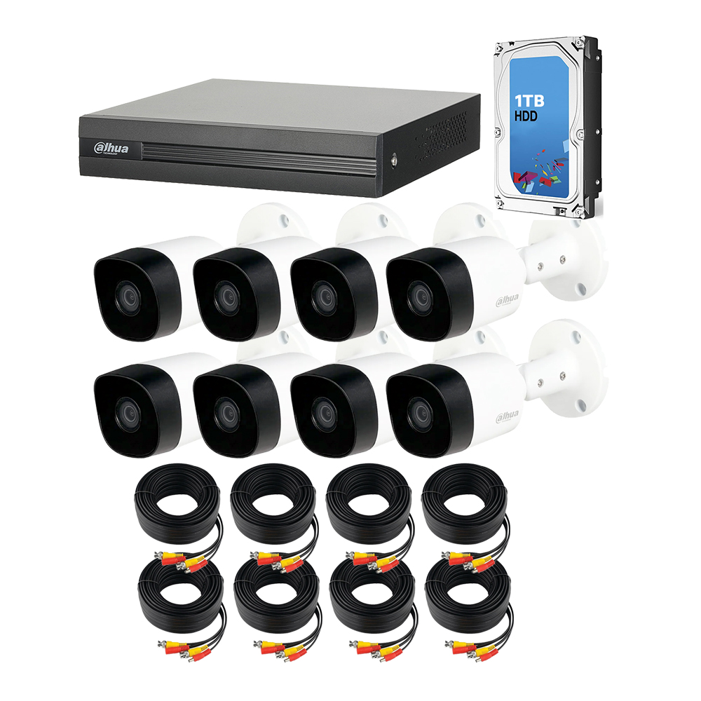 Foto 2 pulgar | Kit de 8 Cámaras de seguridad DAHUA 1080p HD DVR  Bala Metalicas color Blanco + Disco Duro 1TB