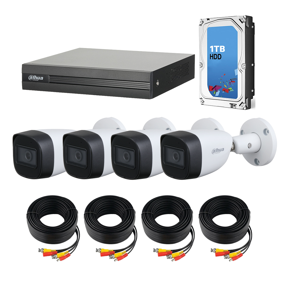 Foto 1 | Kit de 4 Cámaras de Seguridad DAHUA 1080p HD Con Micrófono Integrado Bala color Blanco + Disco Duro 1TB