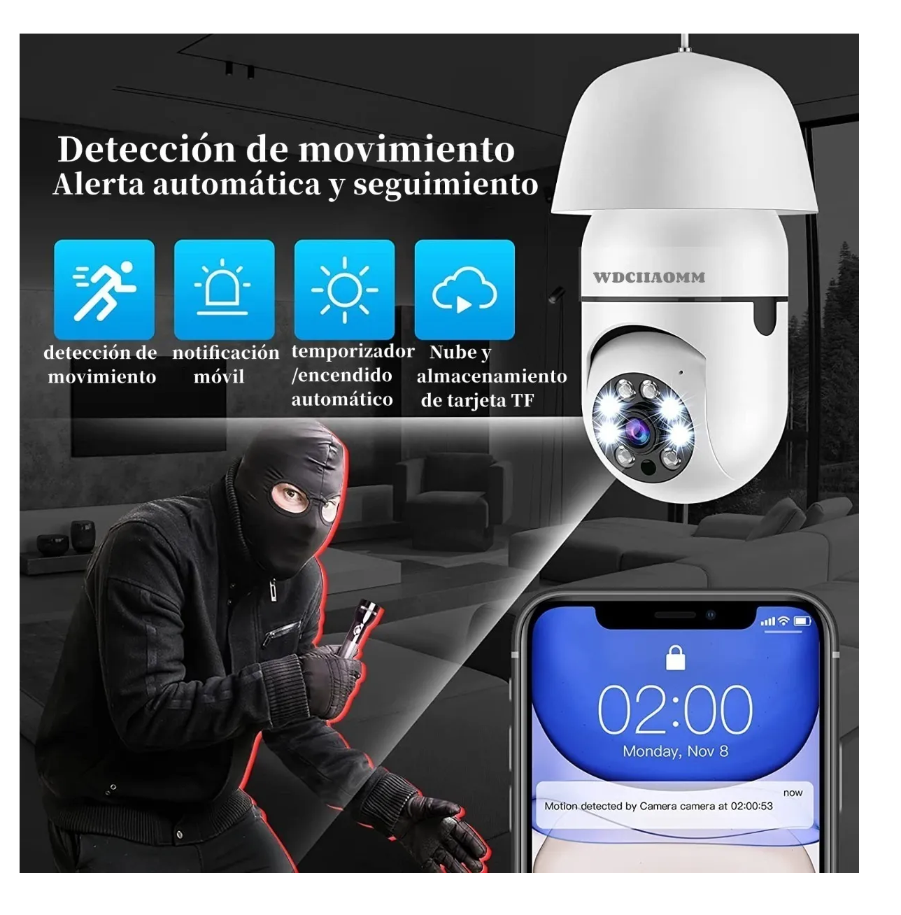 Foto 4 pulgar | Cámara de Seguridad 1080p Wifi 360º