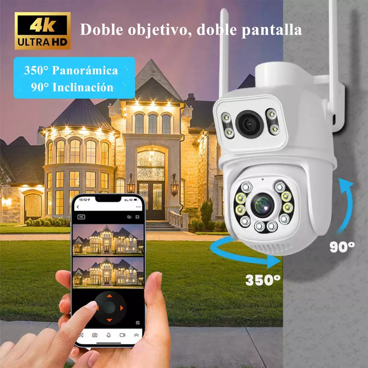 Foto 3 pulgar | Cámara de Seguridad Eo Safe Imports ESI-11310 Blanco 8mp Wifi Exterior 360° con Doble Lente