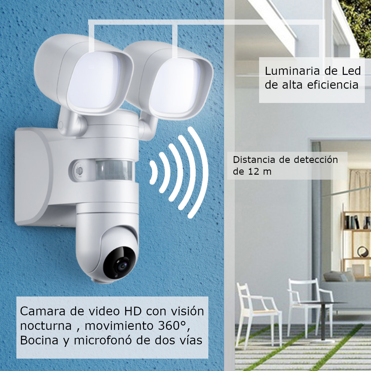 Foto 7 pulgar | Cámara de Seguridad con Lampara Led Wifi Hd Visión Nocturna Sunleaf