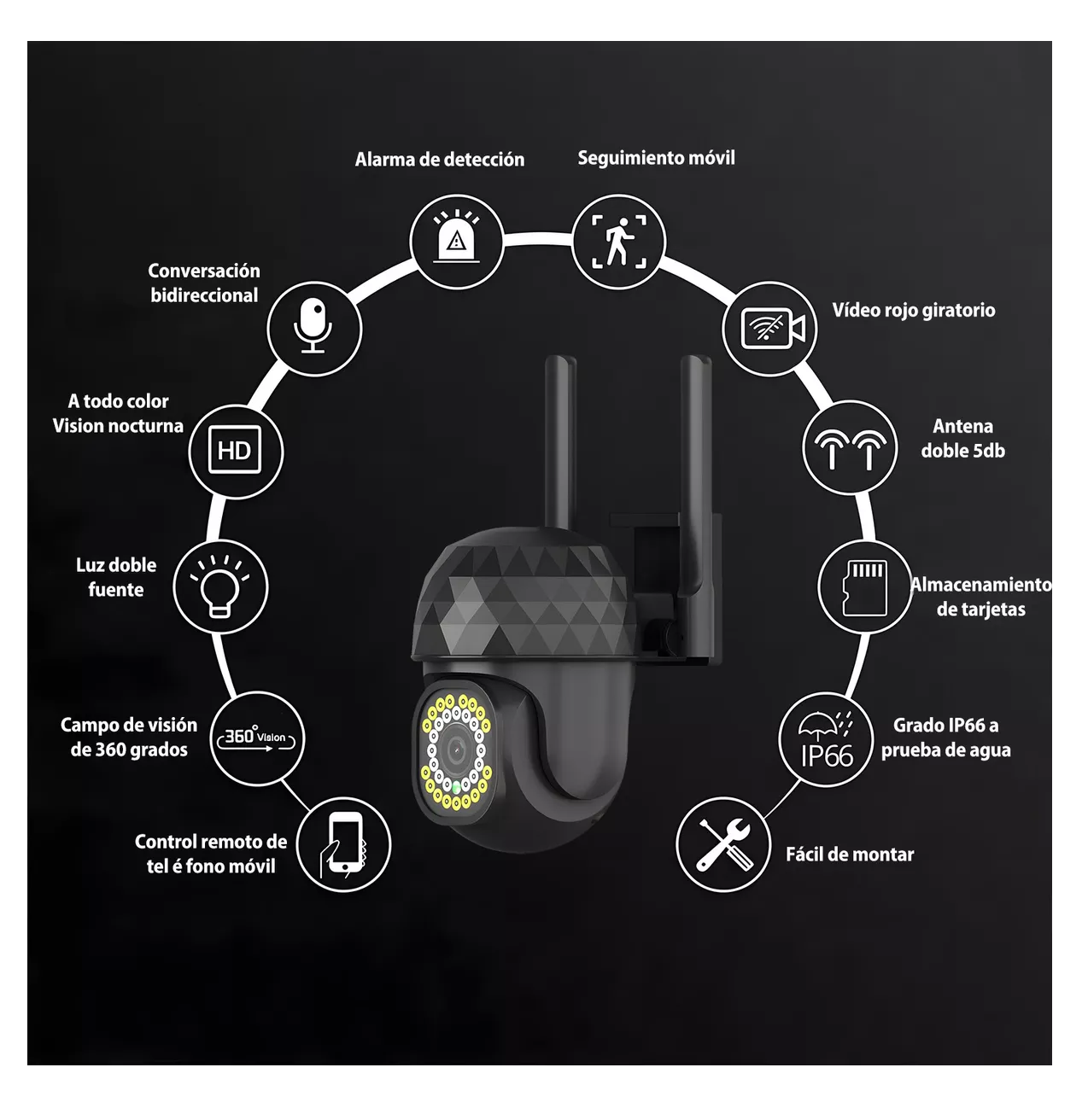 Foto 3 pulgar | Camaras De Seguridad Baratas Vigilancia Wifi Exterior 2 Pzs Negro