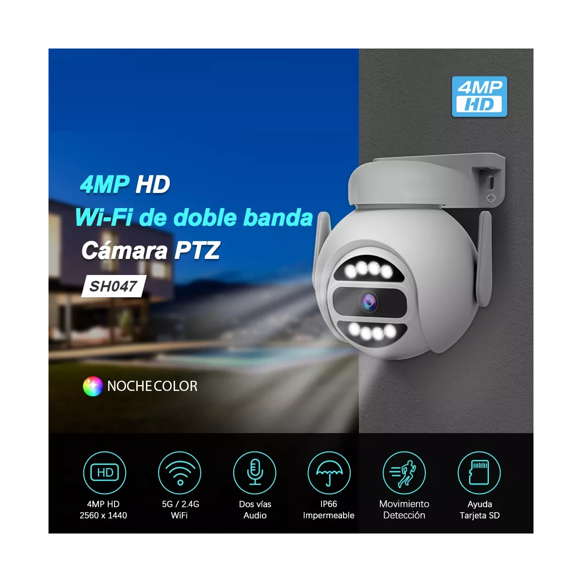 Foto 2 | Cámara De Seguridad 4mp 2.4g/5g Wifi Visión Nocturna Eo Safe Imports Esi-16623 Blanco