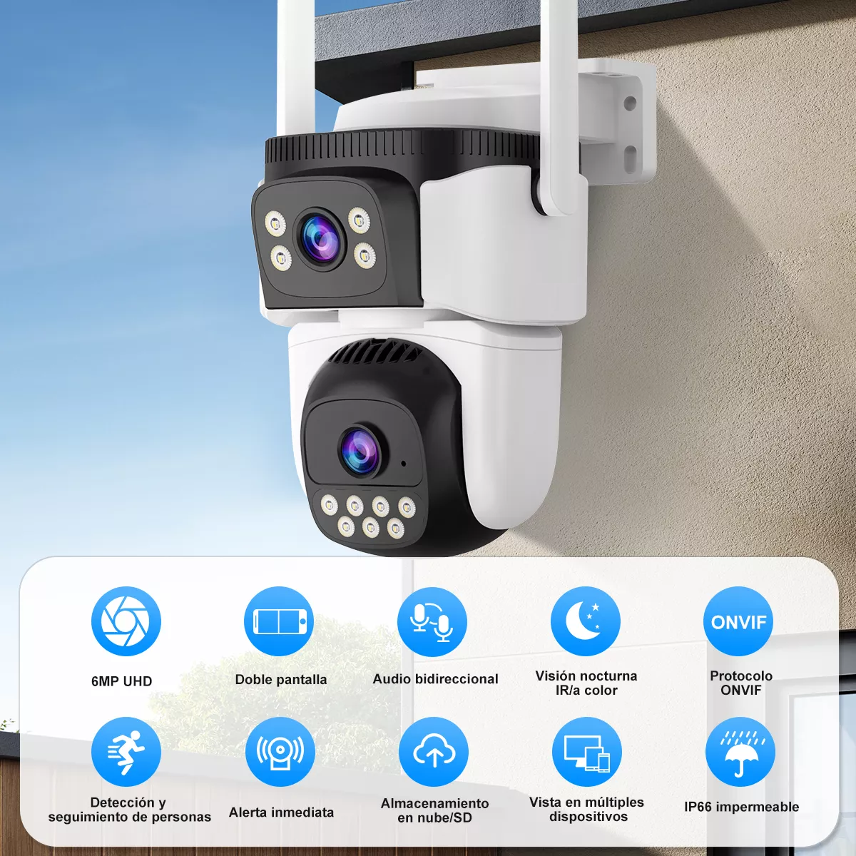 Foto 3 pulgar | Cámara De Seguridad Wifi Exterior Lente Doble Eo Safe Imports Esi-16622 Blanco
