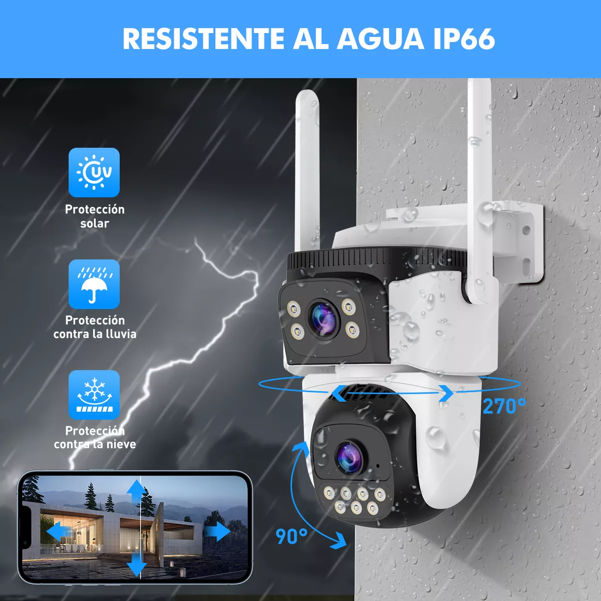 Foto 4 pulgar | Cámara De Seguridad Wifi Exterior Lente Doble Eo Safe Imports Esi-16622 Blanco