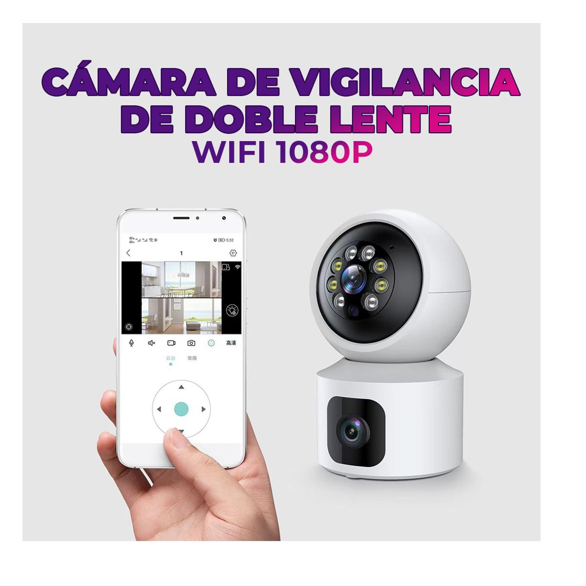 Foto 3 pulgar | Camara De Seguridad Doble Lente Hd 1080p Wifi Ptz 360 Grados Android Iphone
