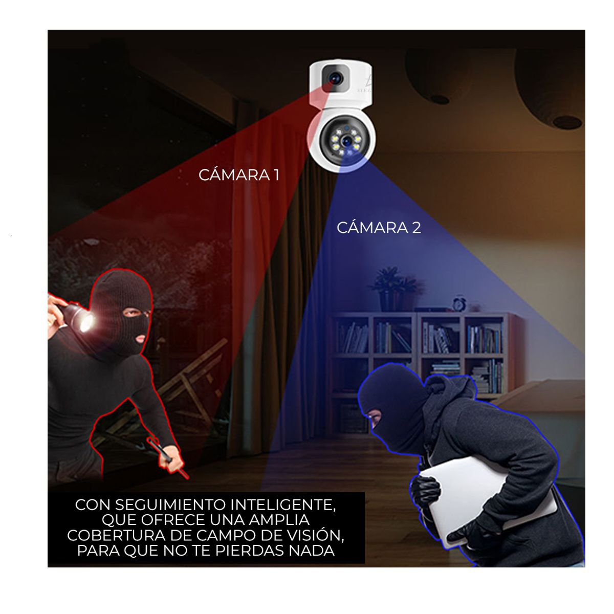 Foto 8 pulgar | Camara De Seguridad Doble Lente Hd 1080p Wifi Ptz 360 Grados Android Iphone