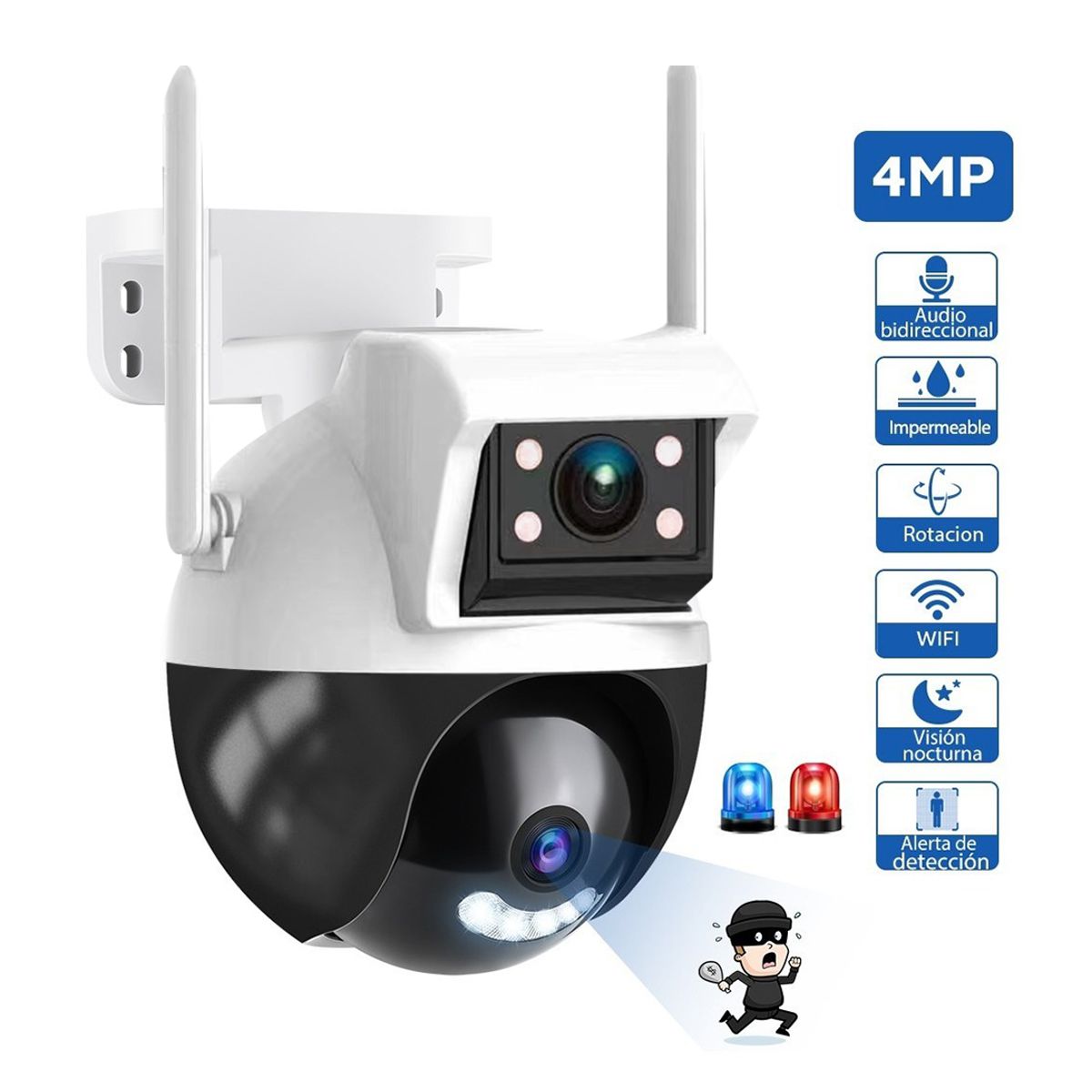 Foto 4 pulgar | Camara De Seguridad Doble Lente 2+2mpx Wifi Ptz 360 Grados Para Interiores Y Exteriores