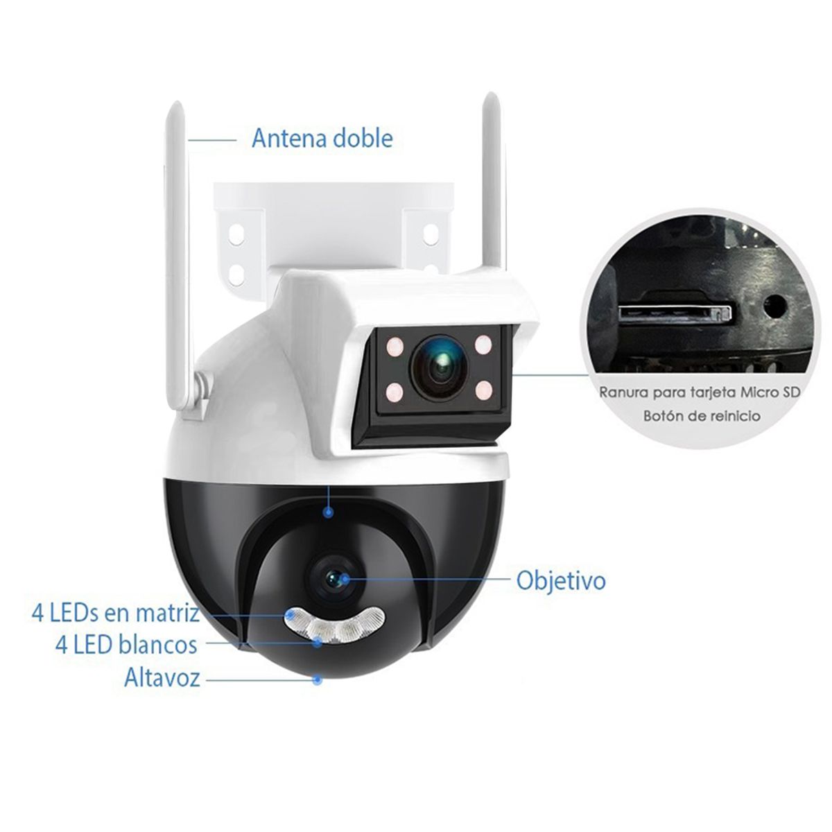 Foto 5 pulgar | Camara De Seguridad Doble Lente 2+2mpx Wifi Ptz 360 Grados Para Interiores Y Exteriores