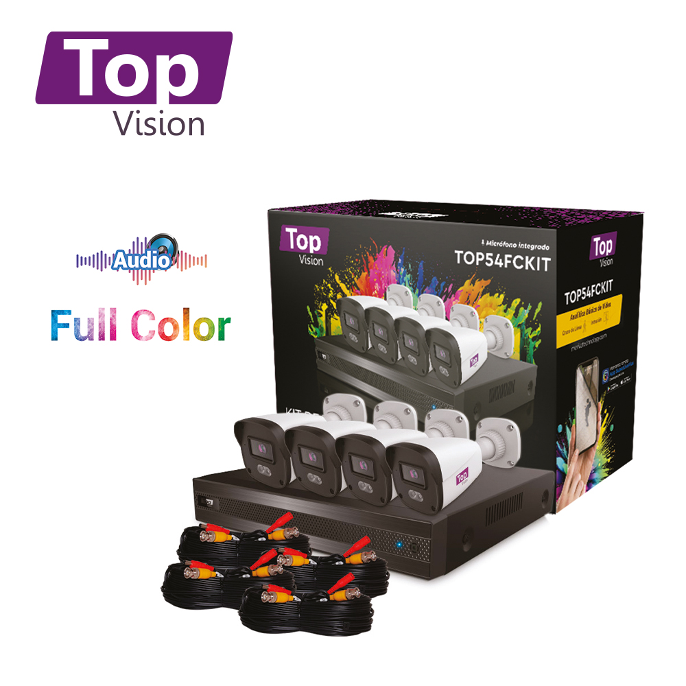 Kit De Vigilancia Top Vision 4 Cámaras Bala Color De Noche Micrófono Integrado Grabador Dvr 4 Canales Hd 4 Cab