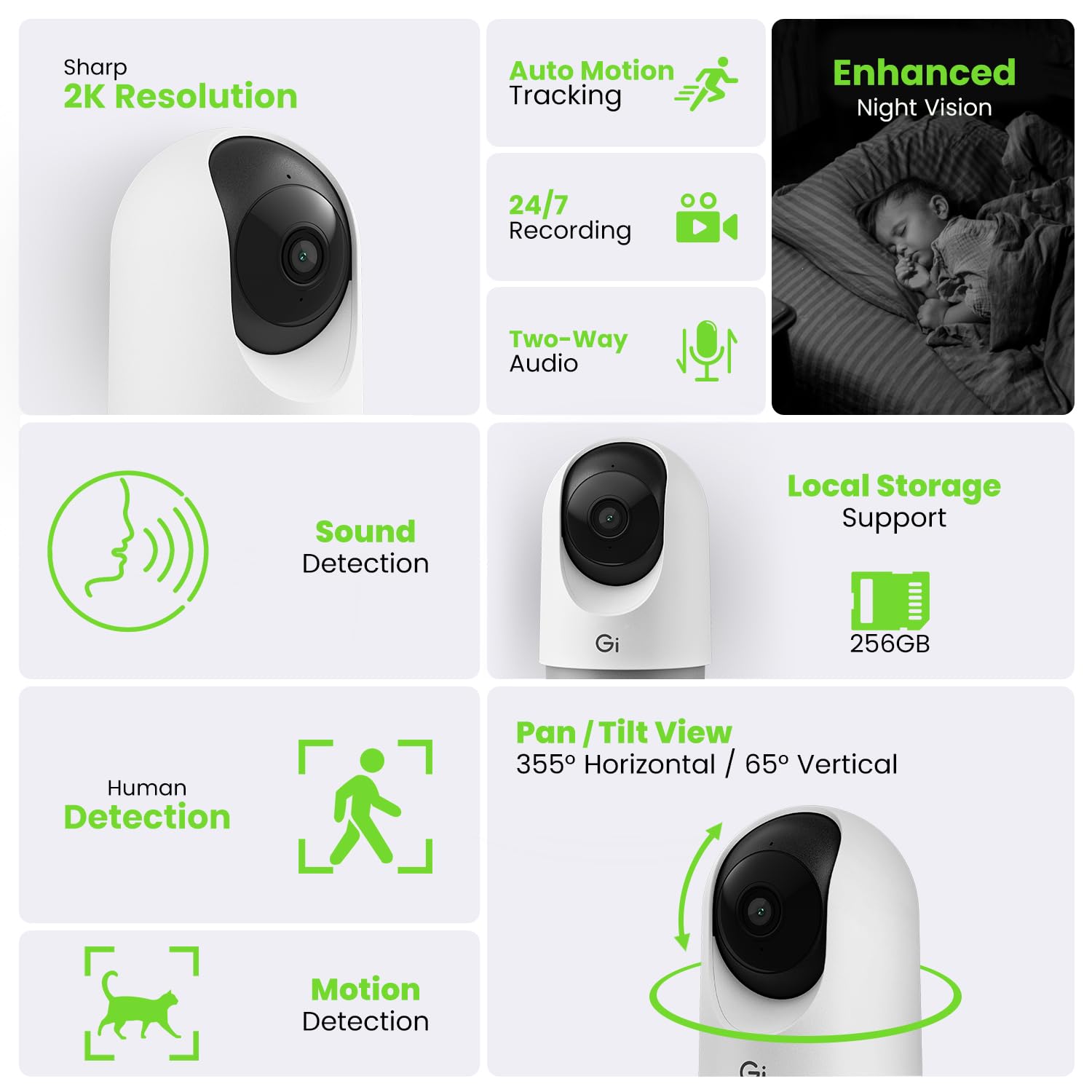 Foto 3 pulgar | Cámara De Seguridad Interior Gearit Pan/tilt 2k Hd Night Vision - Venta Internacional.