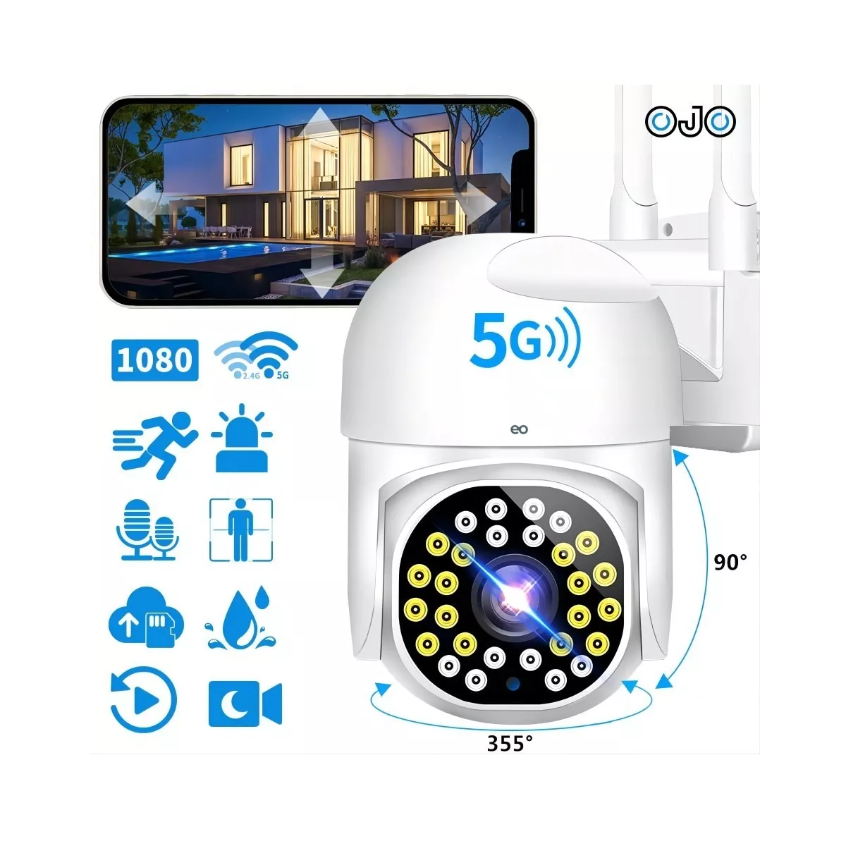 Foto 2 | Cámaras De Seguridad Cámara Wifi Exterior Eo Safe Imports Esi-5549-1 Blanco