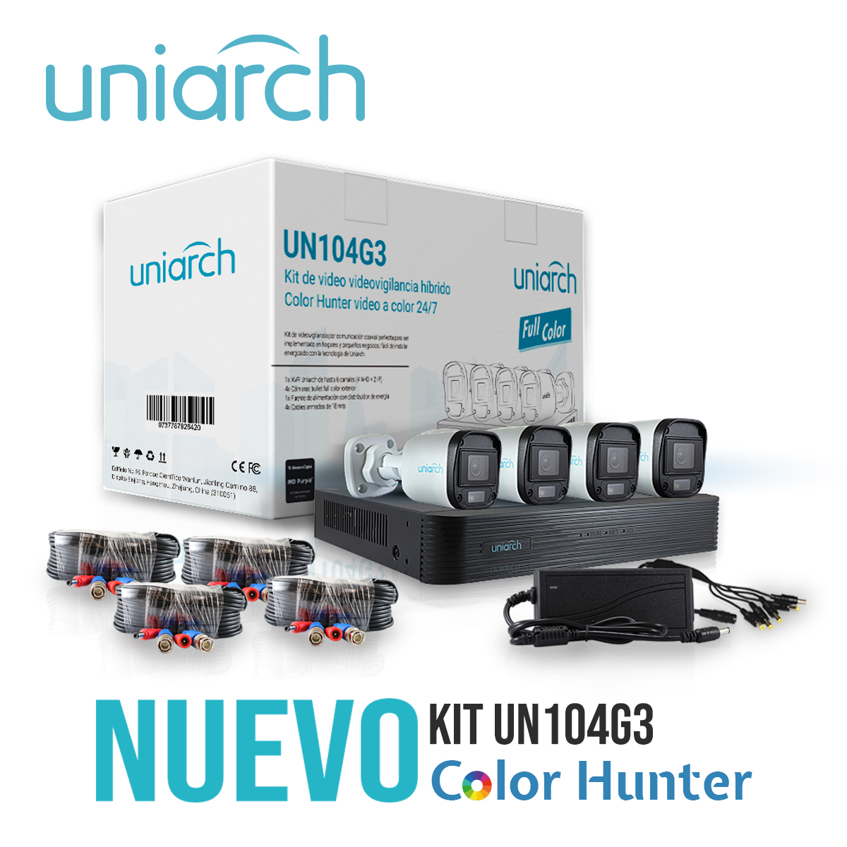 Foto 1 | Kit Vigilancia Uniarch 4 Camaras Bala Color De Noche Grabador Dvr 4 Canales Hd