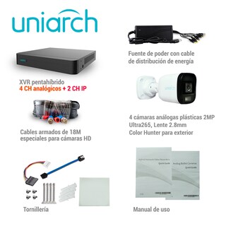 Foto 4 | Kit Vigilancia Uniarch 4 Camaras Bala Color De Noche Grabador Dvr 4 Canales Hd