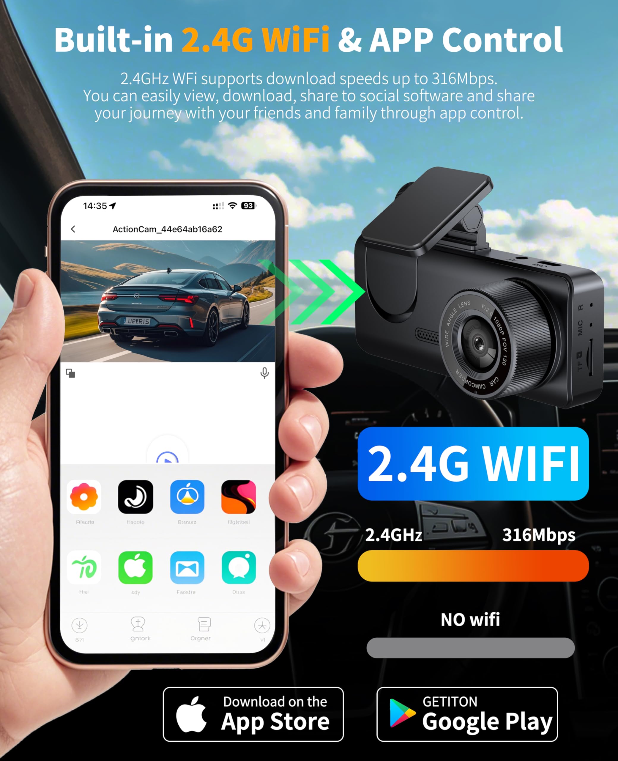 Foto 5 pulgar | Dash Cam Fotn S16 Frontal De Doble Canal Wifi 1080p + 720p - Venta Internacional.