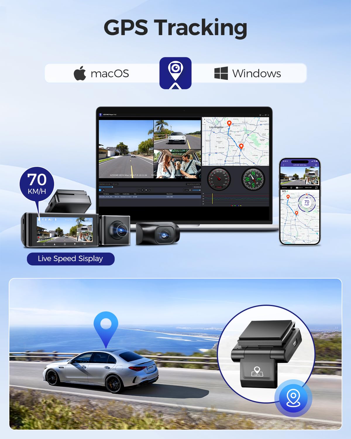 Foto 6 pulgar | Dash Cam Azdome M550 Max 4k+1080p+2.5k De 3 Canales Con Gps De 64 Gb - Venta Internacional.