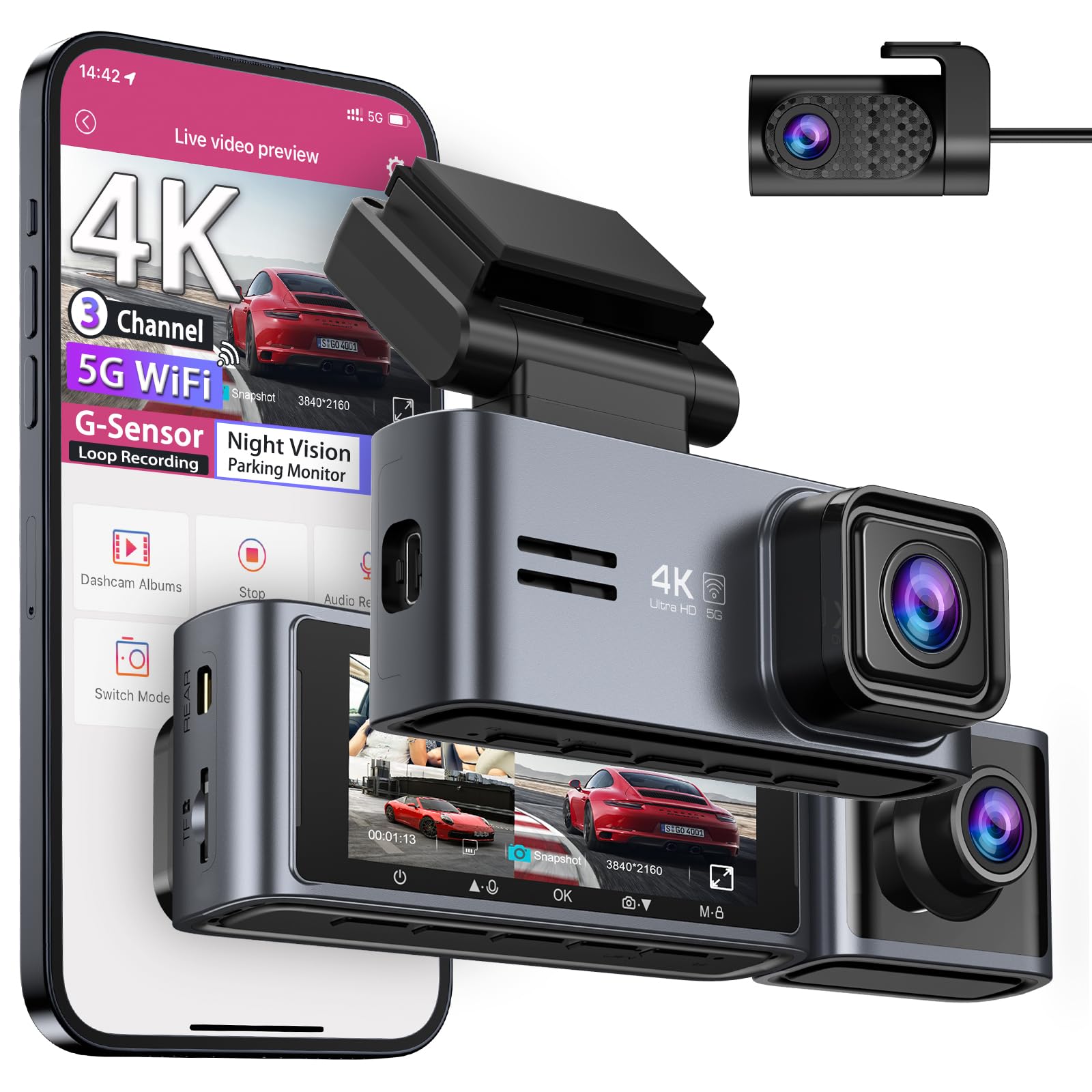 Foto 2 pulgar | Dash Cam Ombar 5g Wifi Gps De 3 Canales 2k+1080p+1080p Con 64 Gb - Venta Internacional.