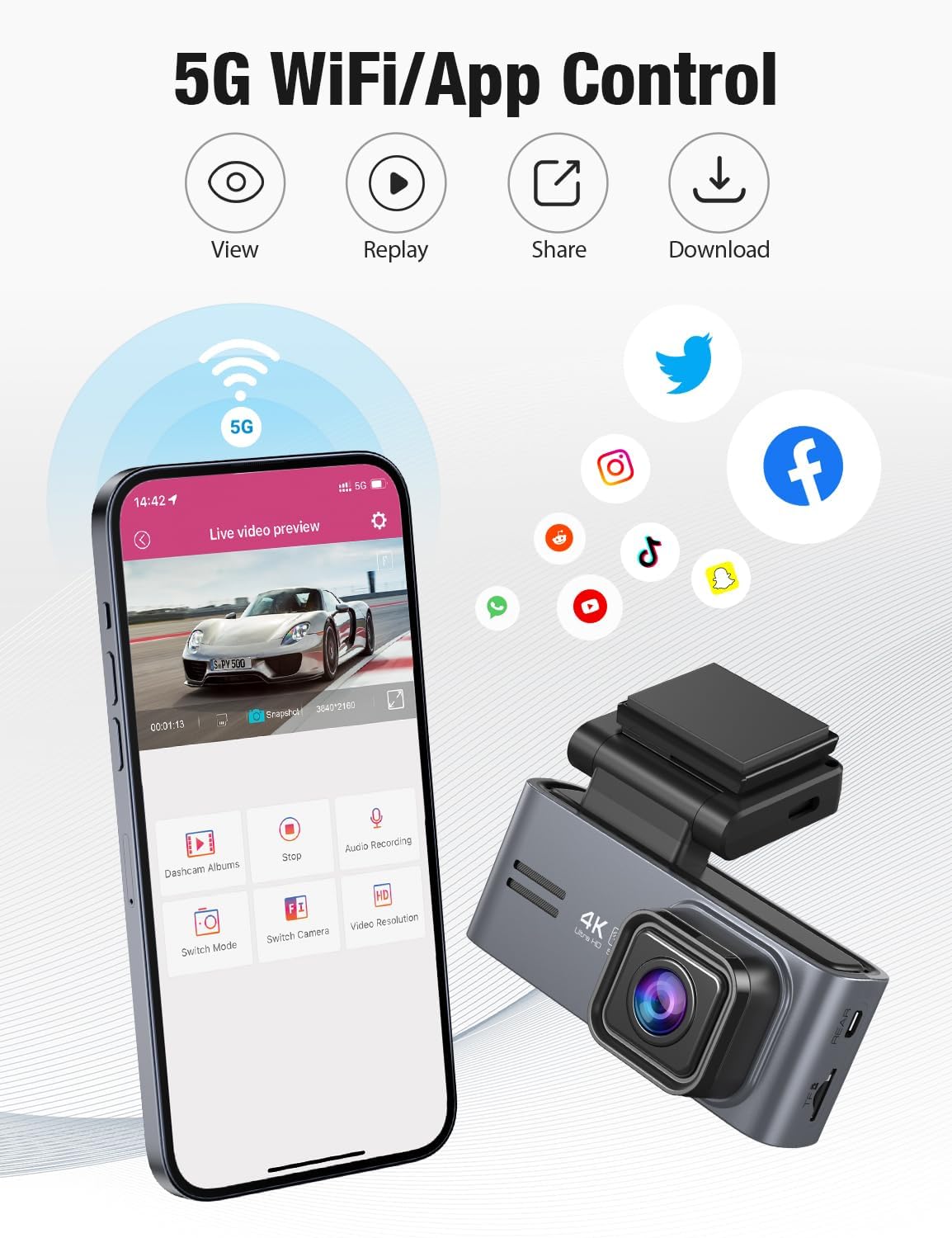 Foto 6 pulgar | Dash Cam Ombar 5g Wifi Gps De 3 Canales 2k+1080p+1080p Con 64 Gb - Venta Internacional.