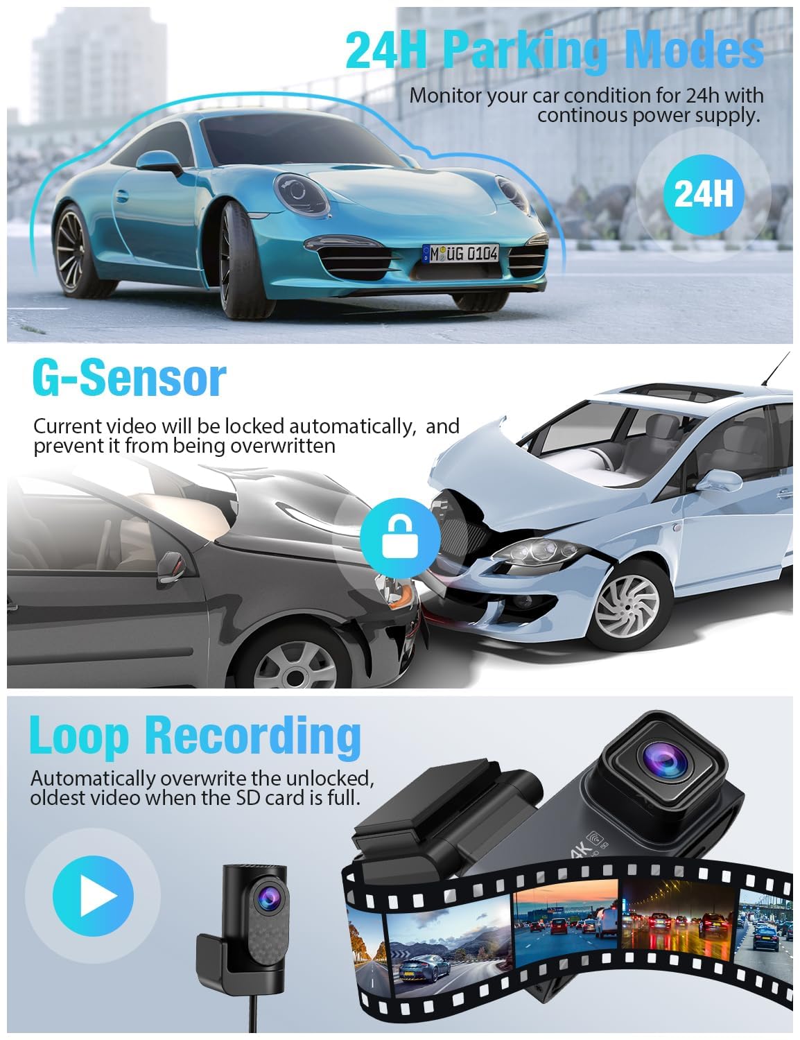 Foto 8 pulgar | Dash Cam Ombar 5g Wifi Gps De 3 Canales 2k+1080p+1080p Con 64 Gb - Venta Internacional.