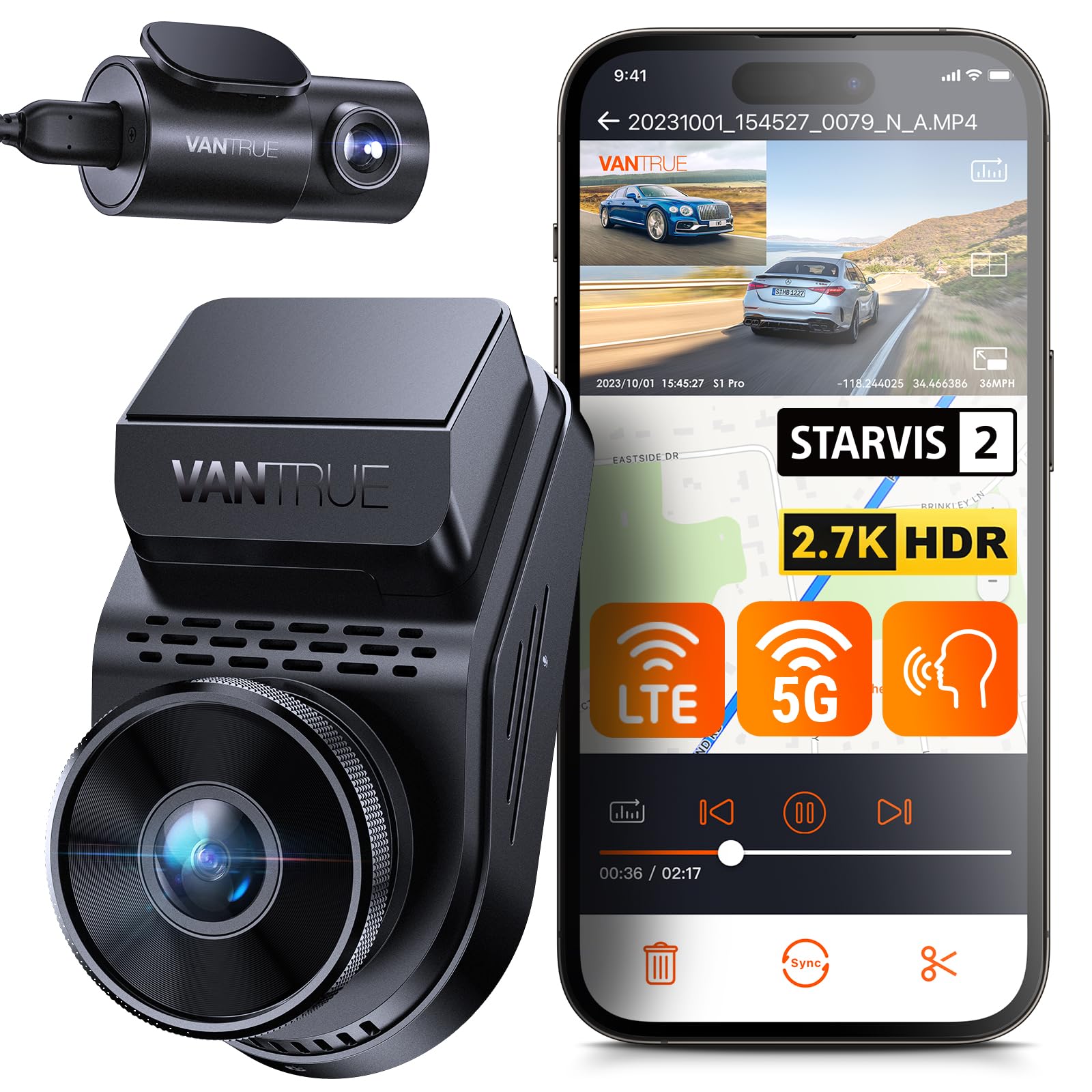 Dash Cam Vantrue S1 Pro 2.7k, Doble 5g Wifi Frontal Y Trasera - Venta Internacional.