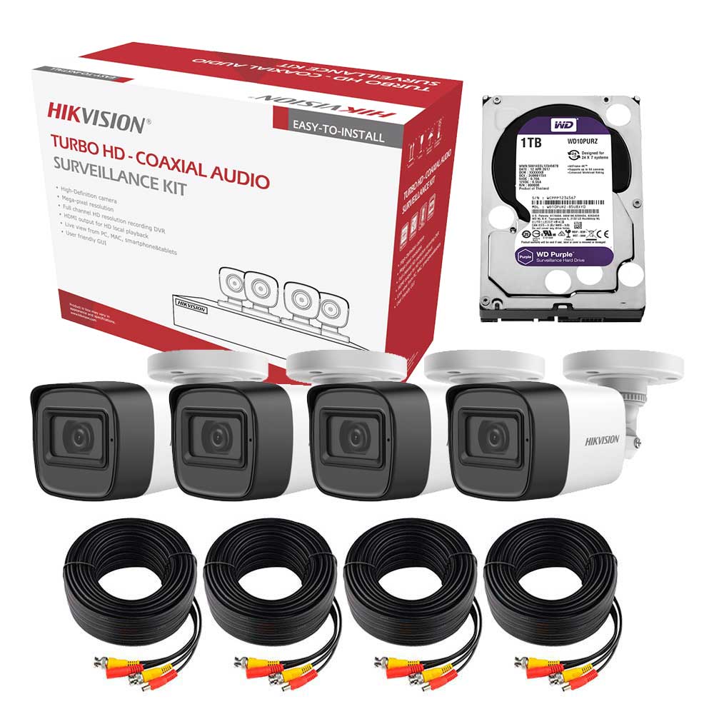 Hikvision Kit Turbohd 5 Megapixel 4 Cã¡maras Micrã³fono Hdd 1tb Hik5mpslq-kit-1tb $5,230