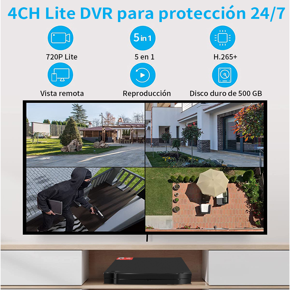 Foto 4 pulgar | 2nlf® Kit Circuito Cerrado 4 Cámaras De Seguridad Dvr 500gb