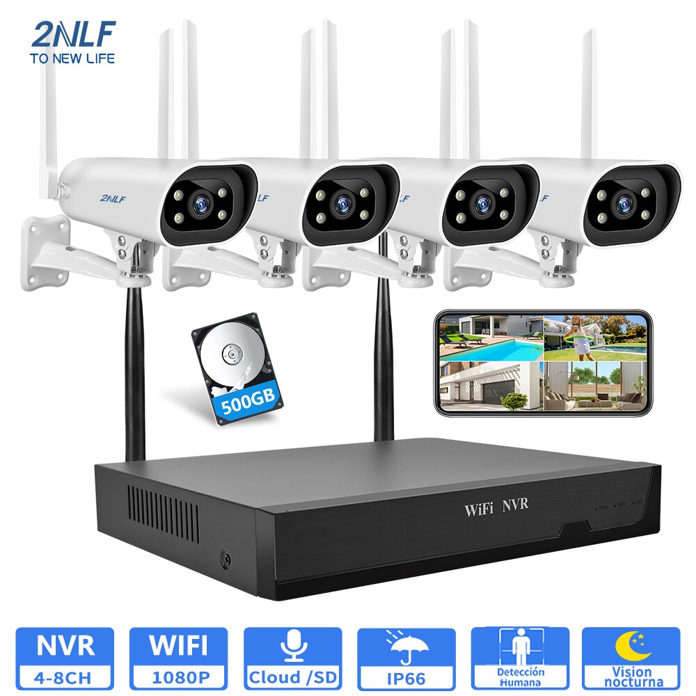 2nlf  Kit De Cámara De Vigilancia Exterior Disk 500gb Nvr $2,799