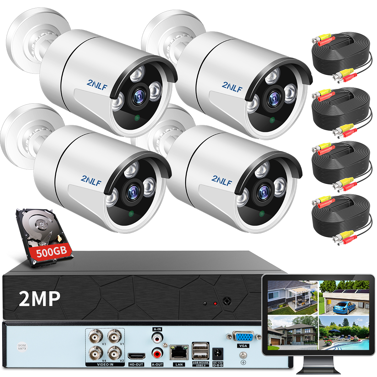 Foto 2 pulgar | 2nlf® Kit De Camaras Videovigilancia Cctv Hd 2mp Dvr 500gb