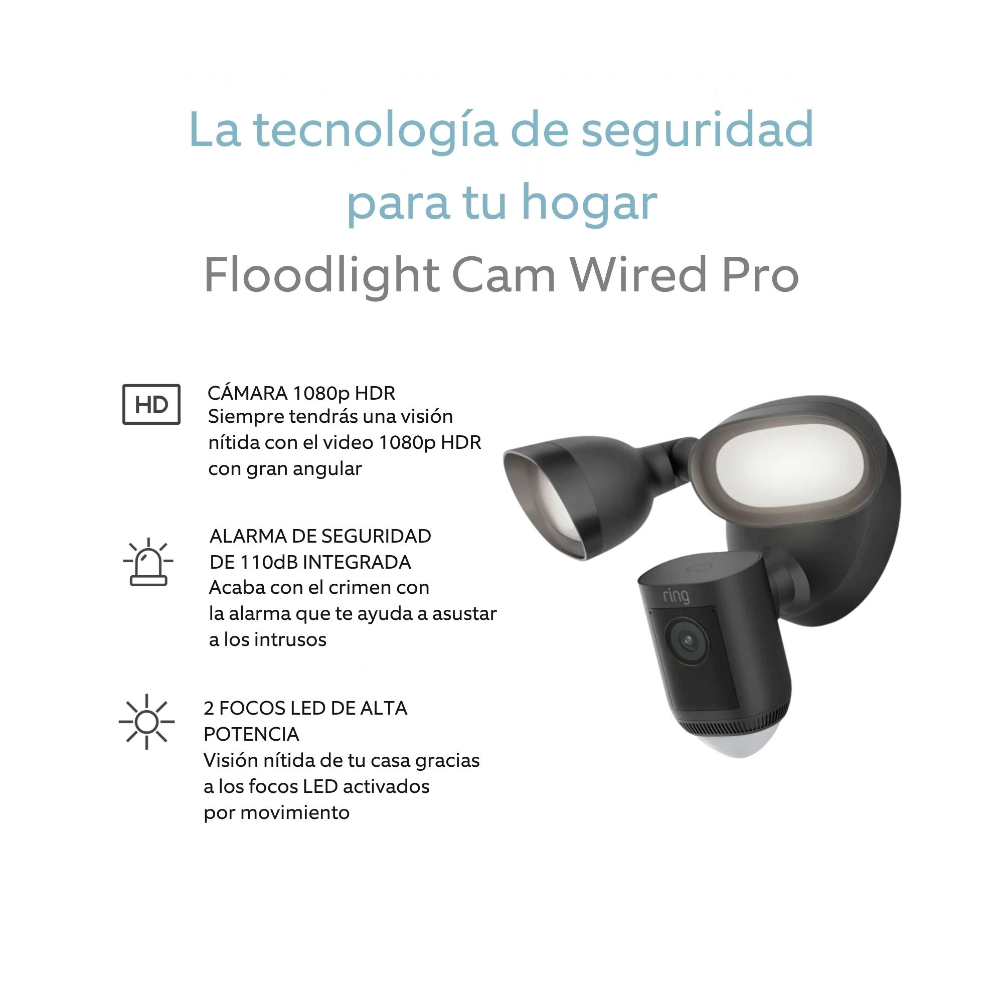 Foto 3 pulgar | Cámara De Seguridad Exterior Con Reflectores Y Sirena Cableada Ring Pro Color Negro