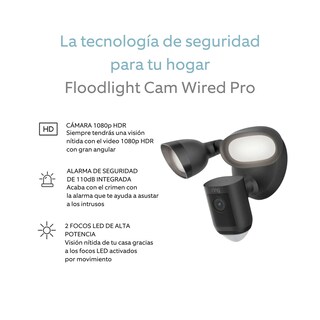 Foto 2 | Cámara De Seguridad Exterior Con Reflectores Y Sirena Cableada Ring Pro Color Negro
