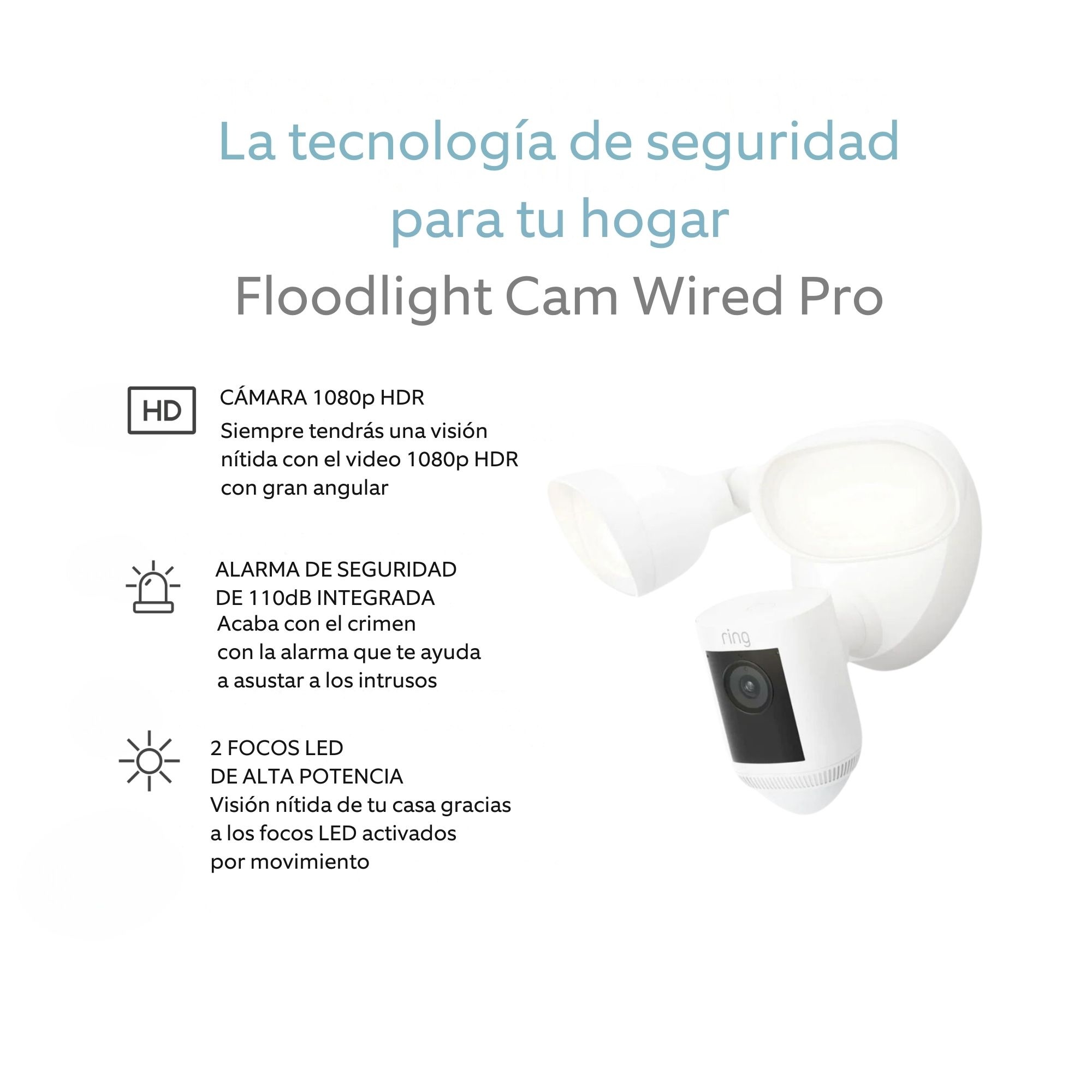 Foto 3 pulgar | Cámara De Seguridad Exterior Con Reflectores Y Sirena Cableada Ring Pro Color Blanco