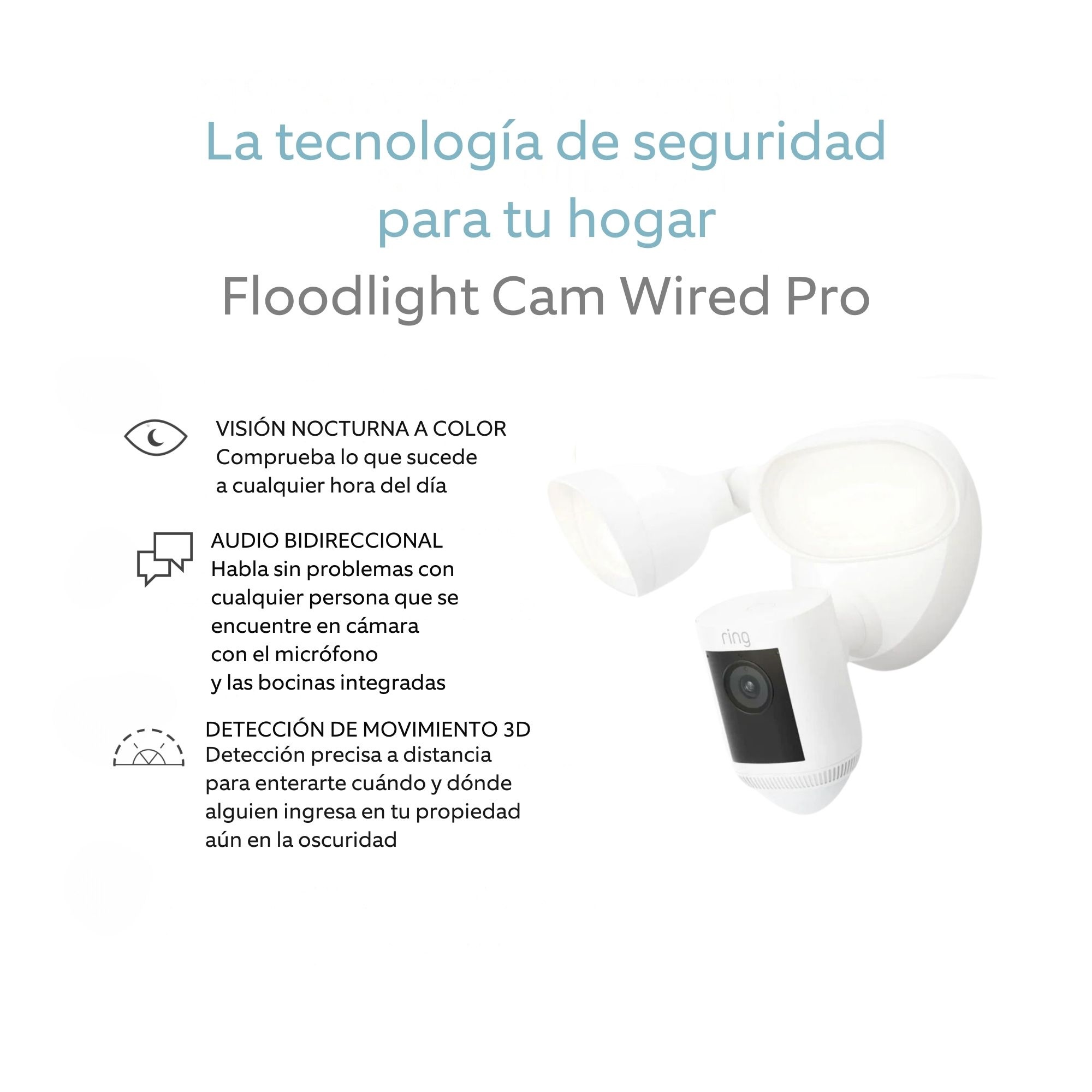 Foto 4 pulgar | Cámara De Seguridad Exterior Con Reflectores Y Sirena Cableada Ring Pro Color Blanco