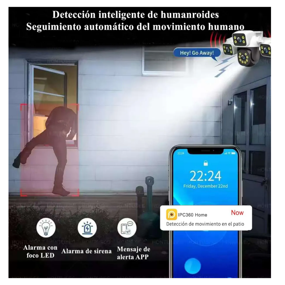 Foto 5 | Cámara de Seguridad Belug Wifi Exterior con 3 Lentes y Visión 360°