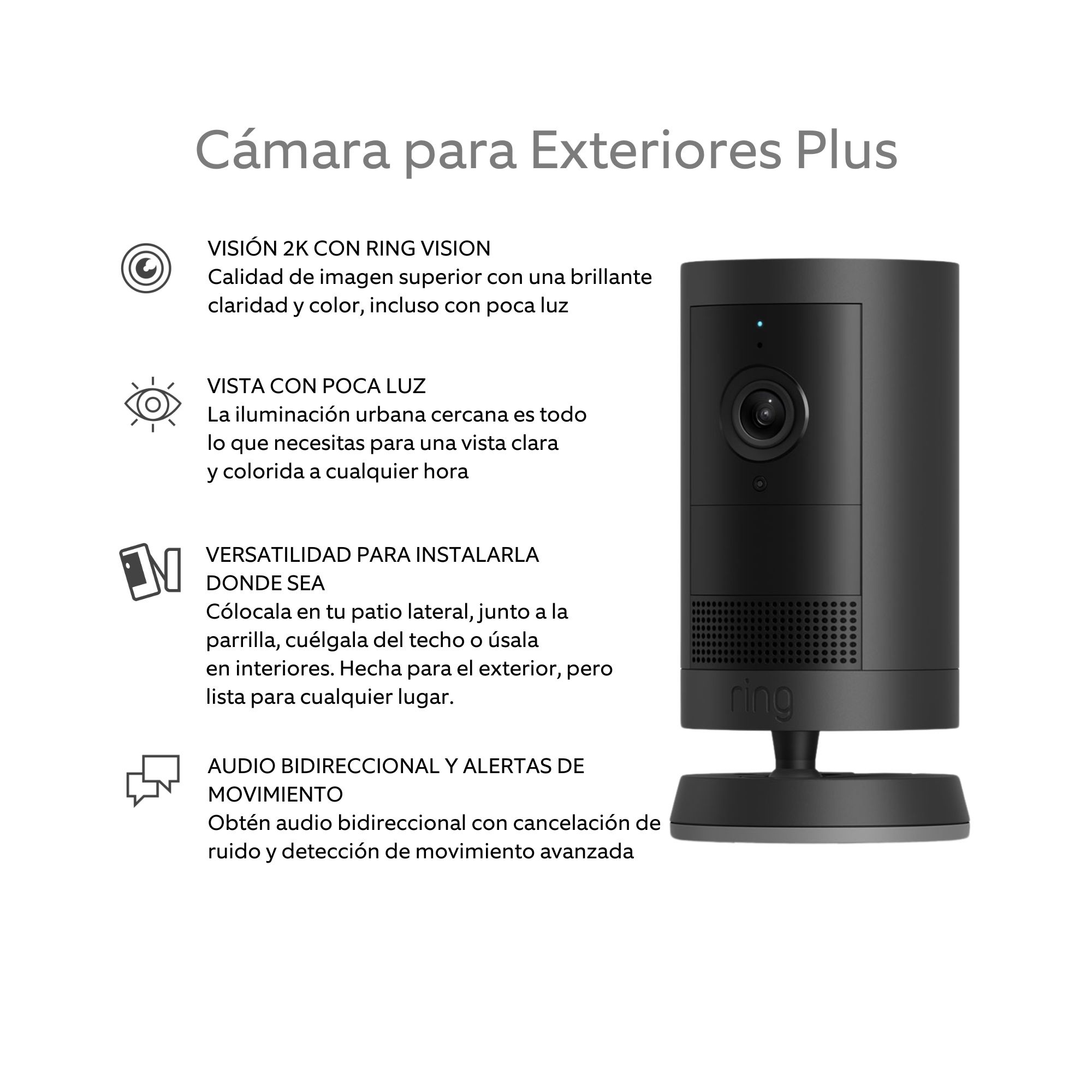 Foto 3 pulgar | Cámara Para Exteriores Ring Plus Color Negro