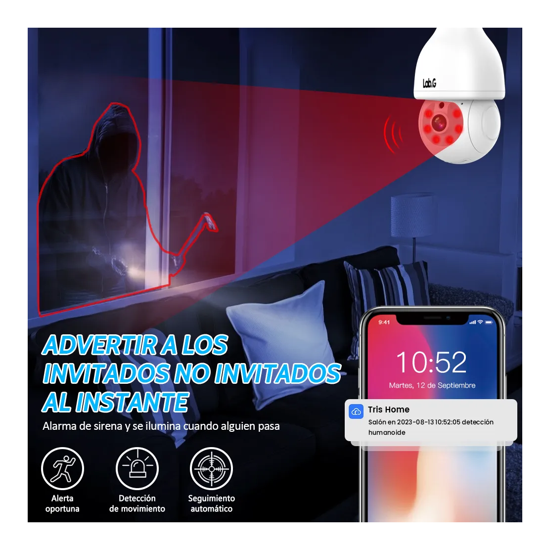 Foto 3 | Foco Con Camara De Seguridad Wifi 2mp Blanca