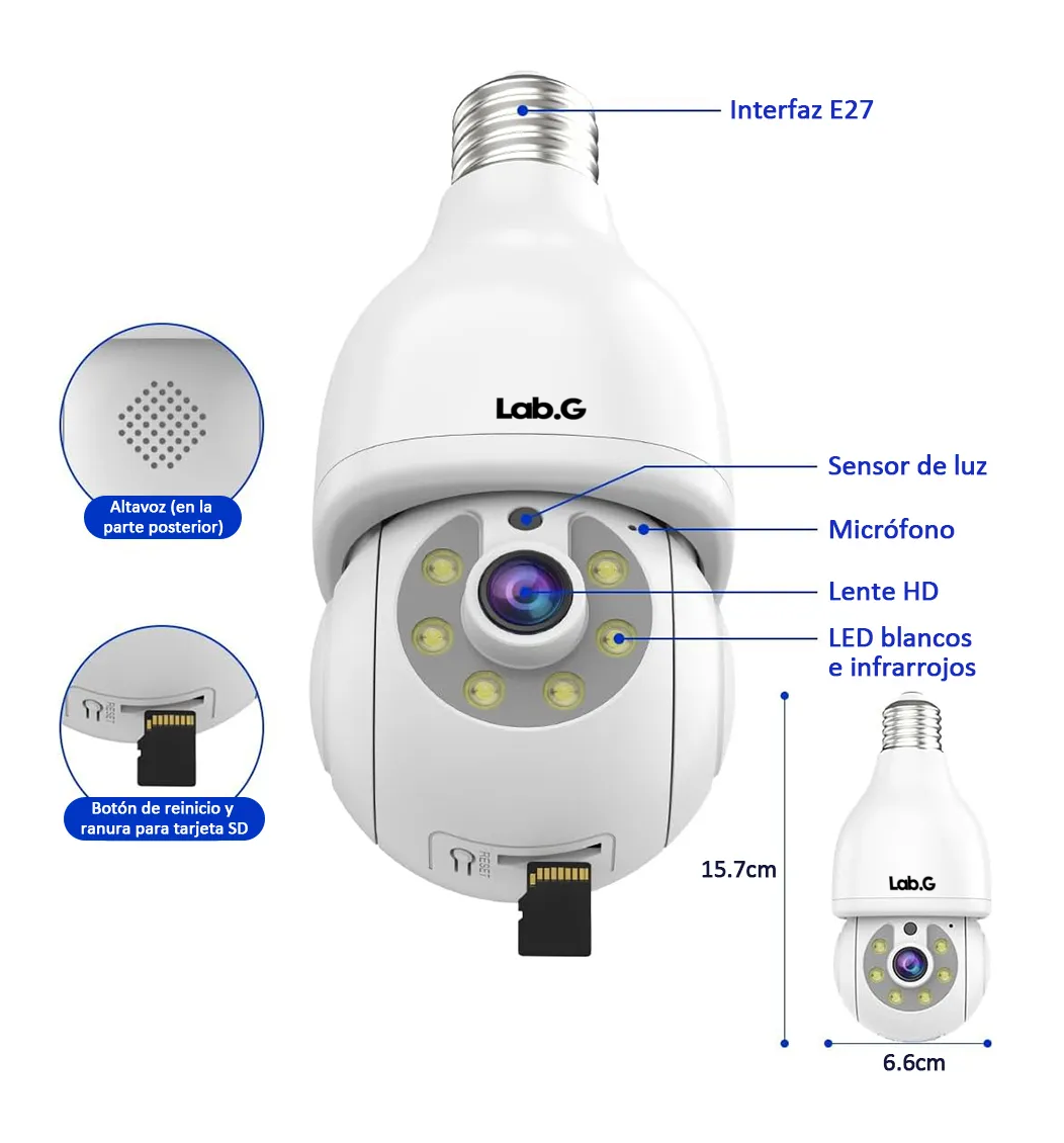 Foto 5 pulgar | Foco Con Camara De Seguridad Wifi 2mp Blanca