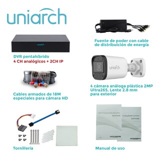 Foto 4 | Kit De Vigilancia Uniarch 4 Cámaras Bala Interior/exterior Grabador Dvr 4 Canales Hd + 2 Ip
