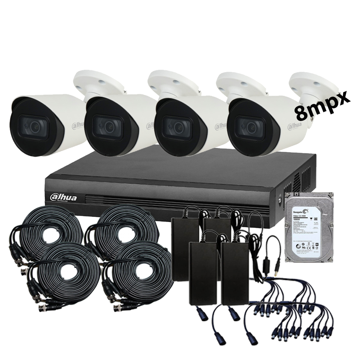 Foto 2 pulgar | Kit Cctv 4 Cámaras de Seguridad Bullet Dahua 4k Dvr/ 4 Canales/ 1tb/ 8mpx color Blanco