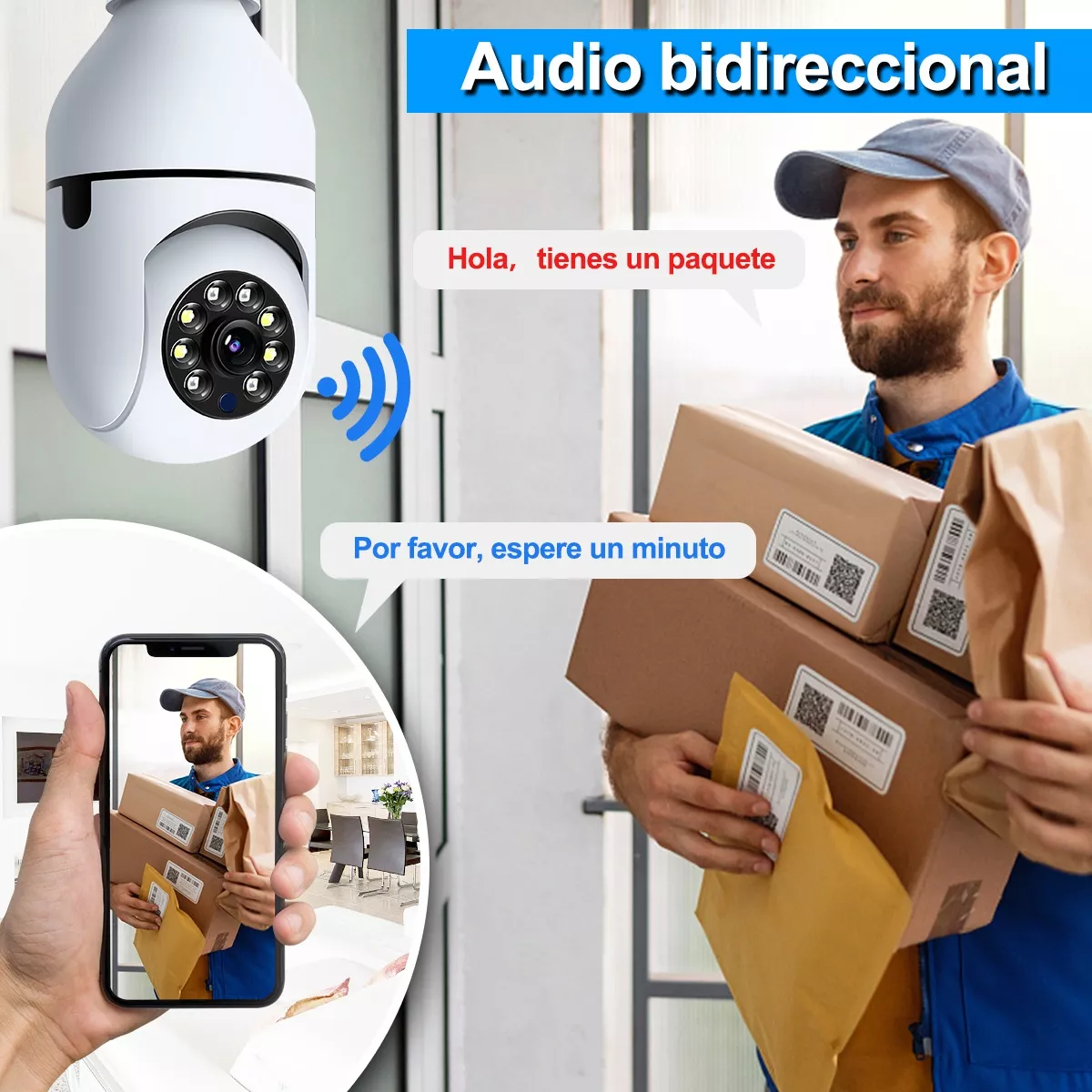 Foto 3 | Set Cámara de Seguridad Hd De 360° Wifi con Alarma 2 pzas Eo Safe Imports Esi-6868 color Blanco