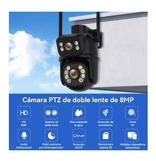 Foto 2 | Cámara De Seguridad Wifi Exteriores 8mp Con Tarjeta Sd 128gb Negra