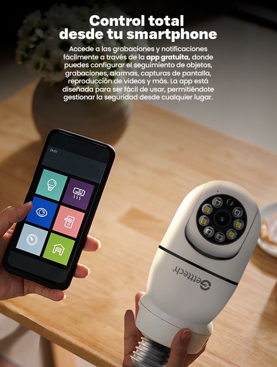 Foto 6 pulgar | Camara De Seguridad Getttech Gec-wbub2 Tipo Bombilla 360° 2mp 15 Fps Wifi Con Microfono Y Altavoz 128gb Vision Nocturna